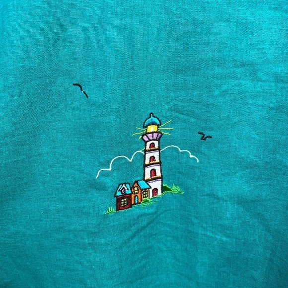 Country Concepts‎ Dress Large Teal Green Linen Cotton Midi Shift Lighthouse New - Picture 9 of 12